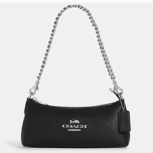 Coach Charlotte Shoulder Bag Pebbled Leather Crossbody Black with Silver CL407